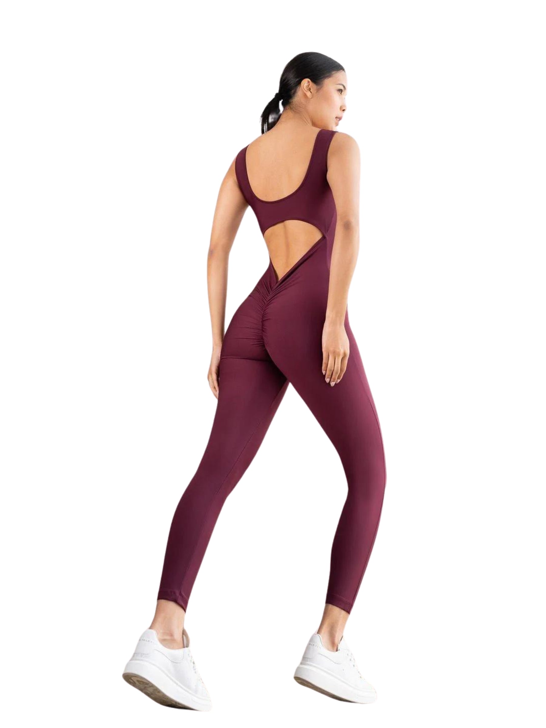 1404 Scrunch Butt Jumpsuit in Bordeaux