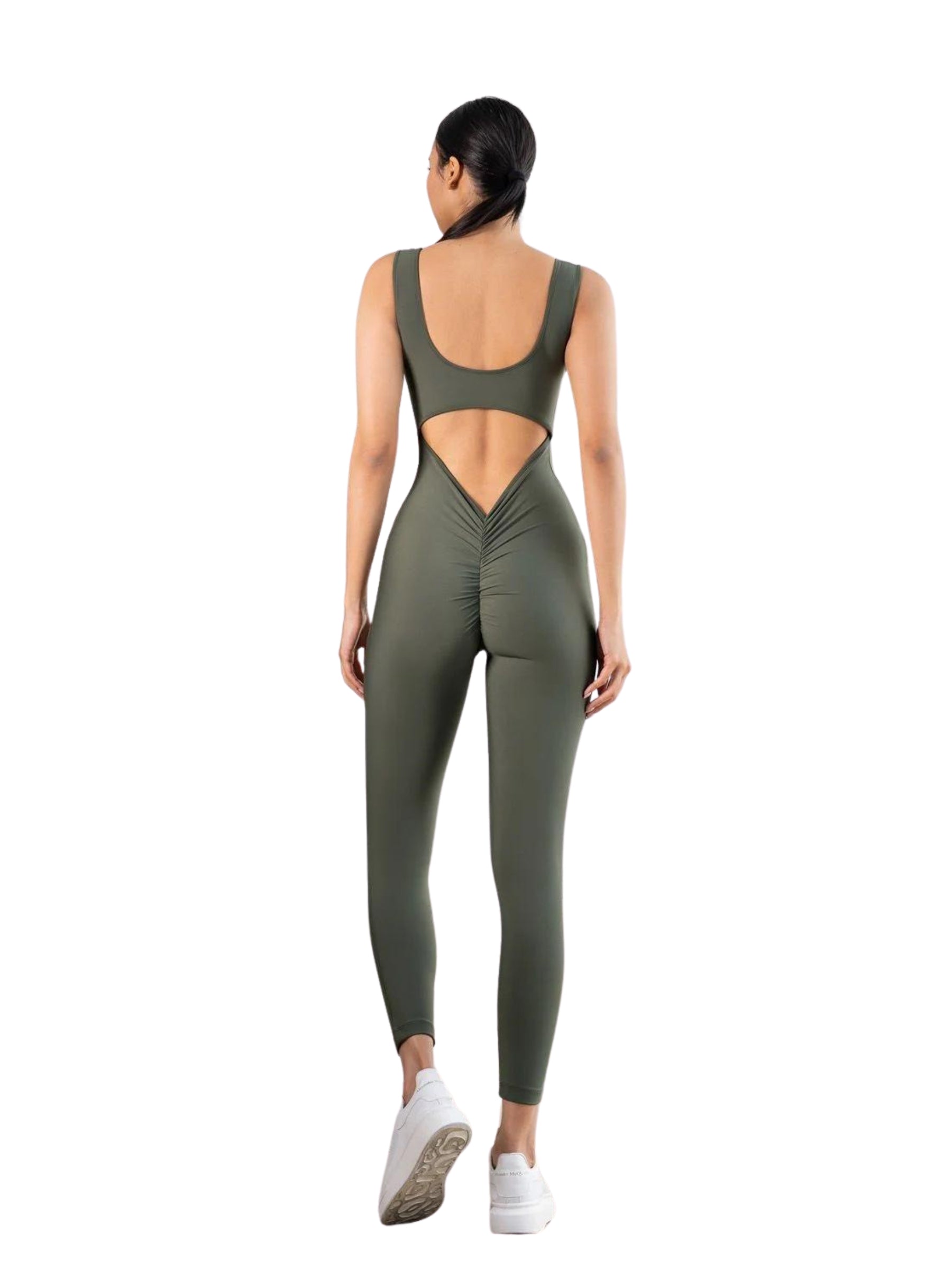 1402 Scrunch Butt Jumpsuit in Khaki