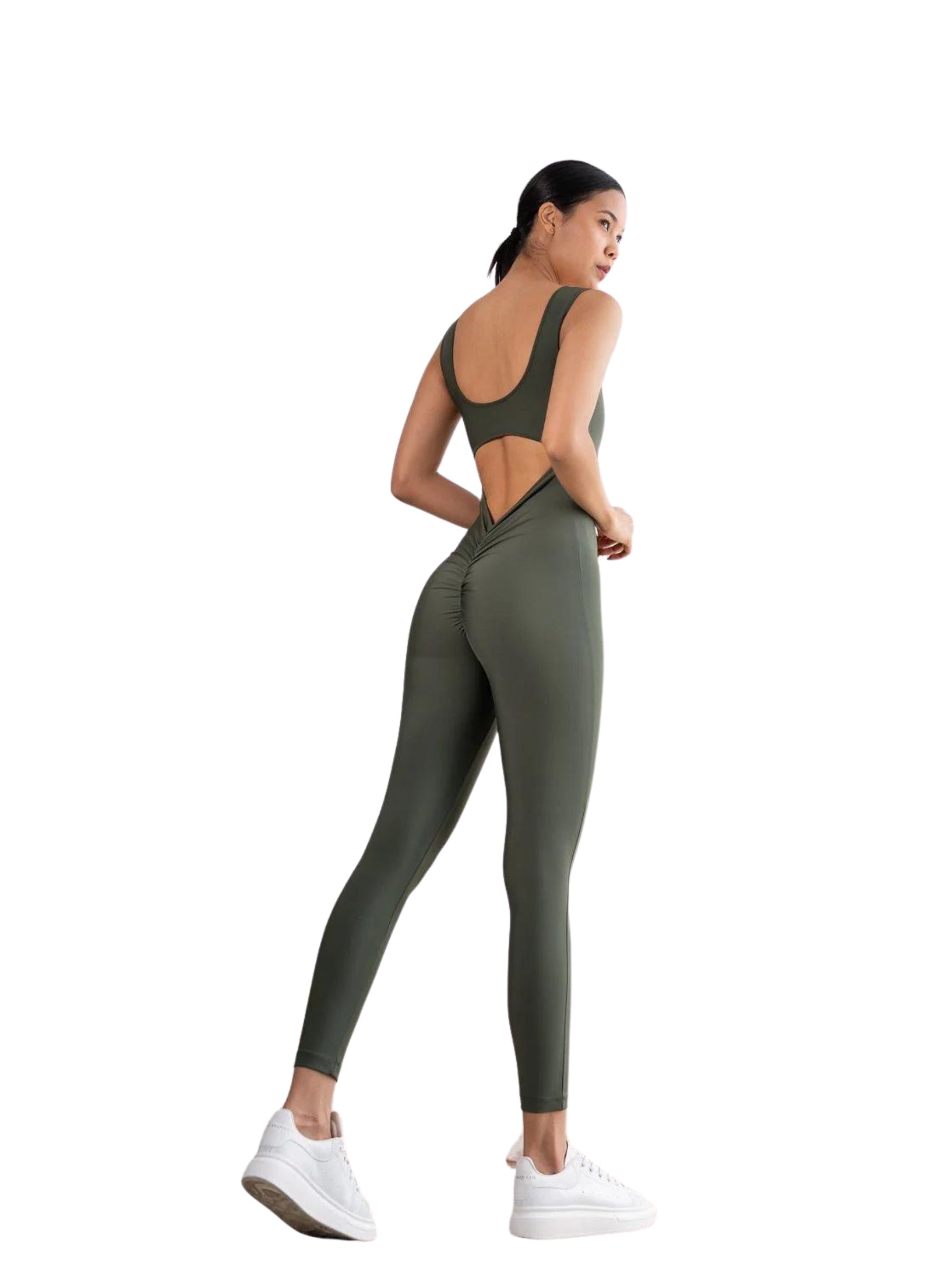 1402 Scrunch butt Jumpsuit in Khaki