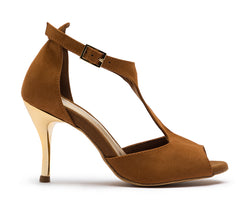 DQ1001 Dance shoes in brown with suede sole