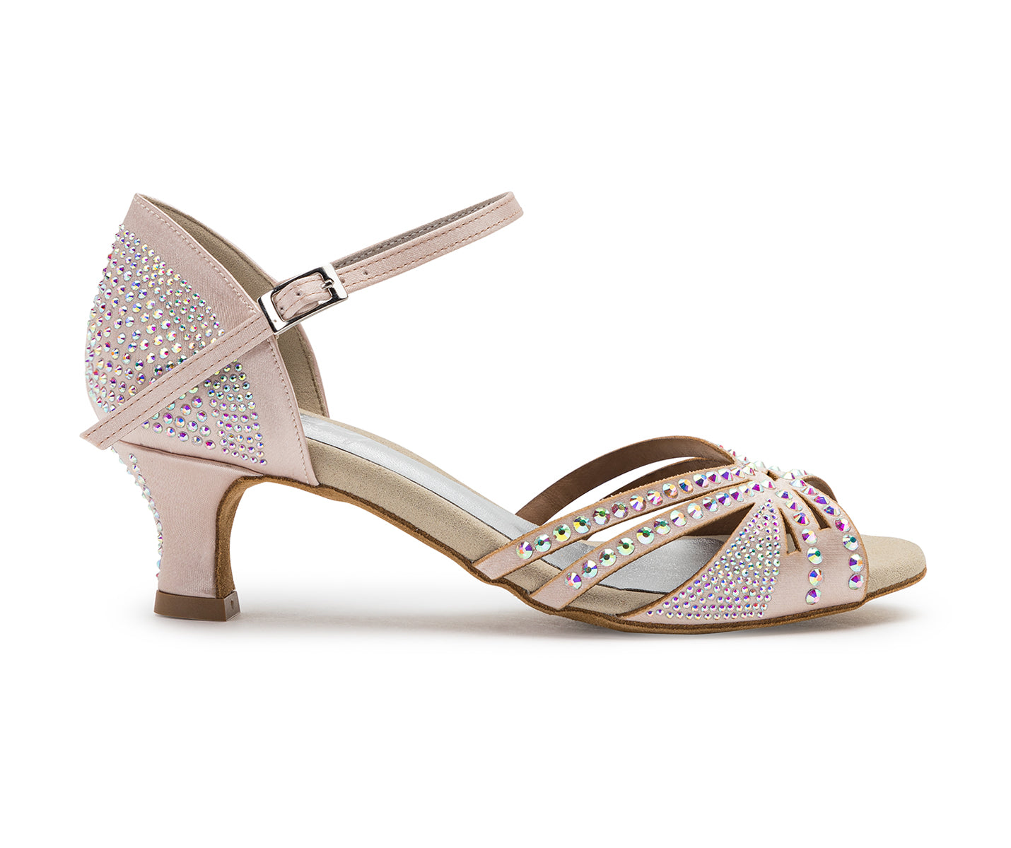 DQ L3M dance shoes in rosé cipria with rhinestones