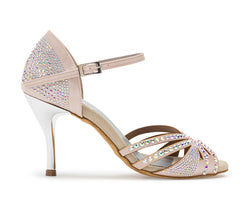 DQ L3M dance shoes in rosé cipria with rhinestones