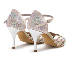 DQ L3M dance shoes in rosé cipria with rhinestones