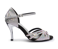 DQ L3M dance shoes in silver with rhinestones