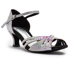 DQ L3M dance shoes in silver with rhinestones