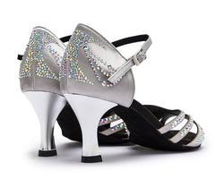 DQ L3M dance shoes in silver with rhinestones