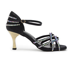 Zapatos de baile Talita en satén negro con piedras Swarowski