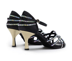 Talita chaussures de danse en satin noir avec pierres Swarowski