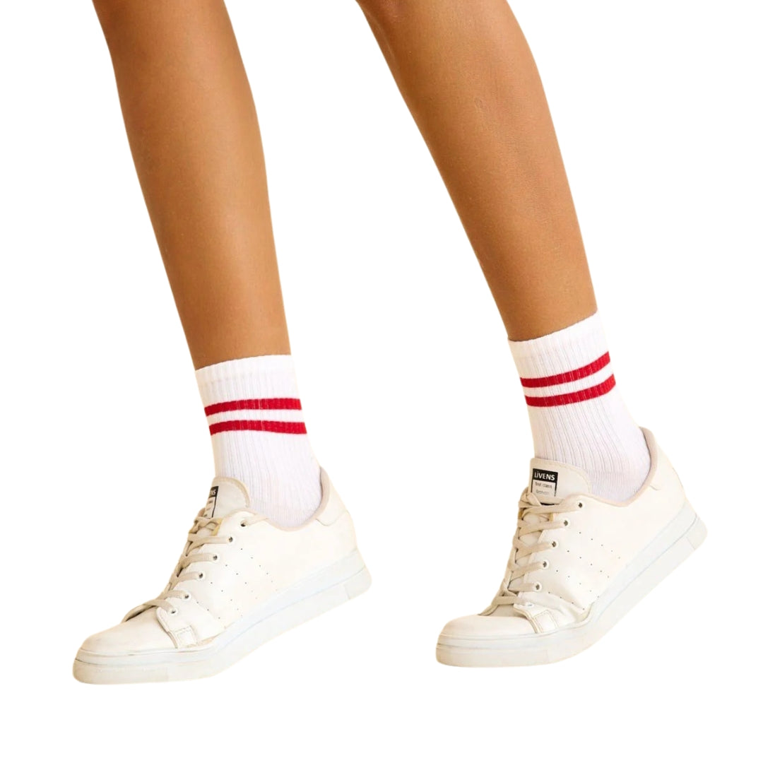 455-7 Socks in white with red stripes