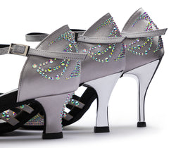 DQ L3M dance shoes in silver with rhinestones