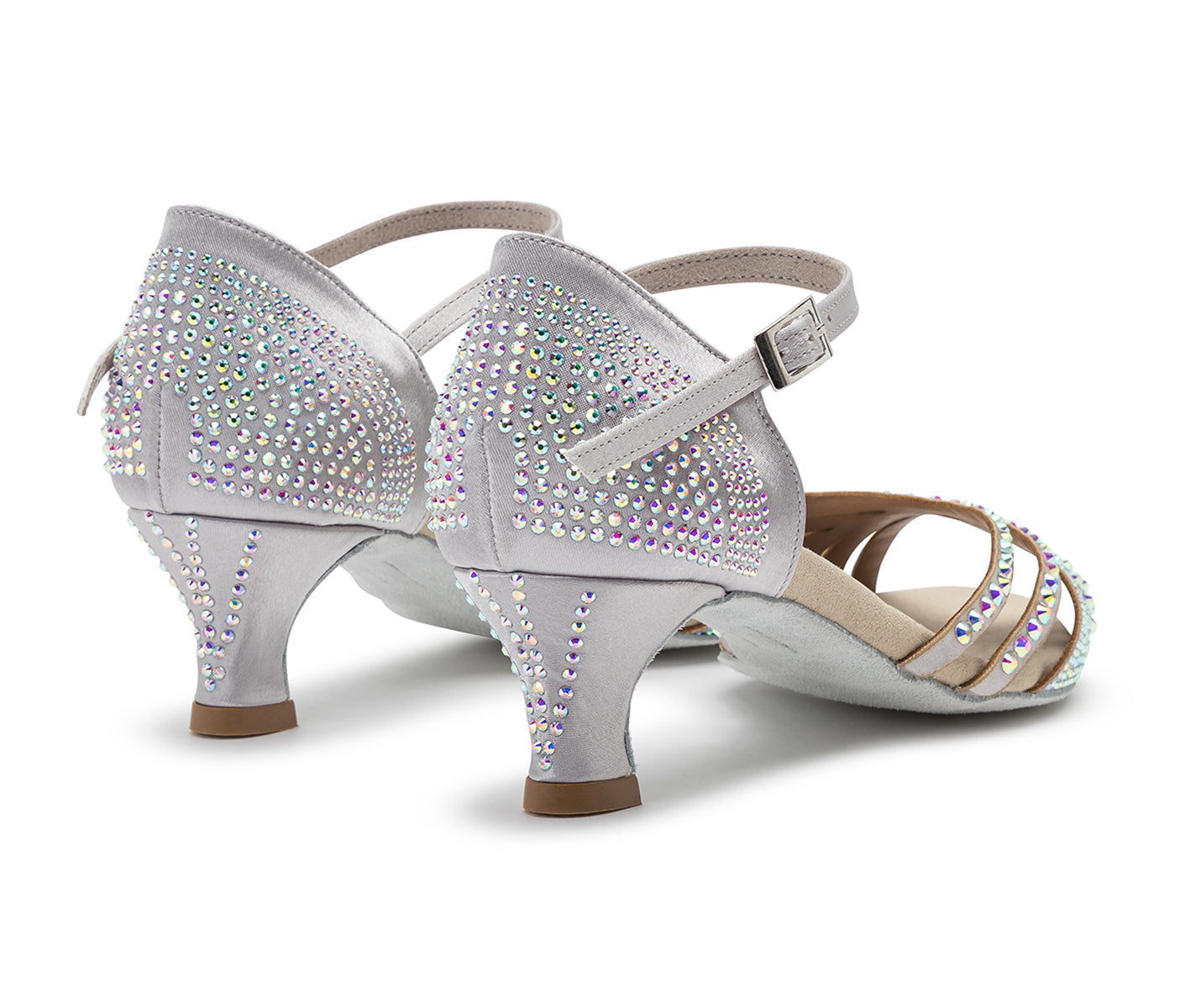 Zapatos de baile DQ L3M plateados con strass y plantilla de color claro