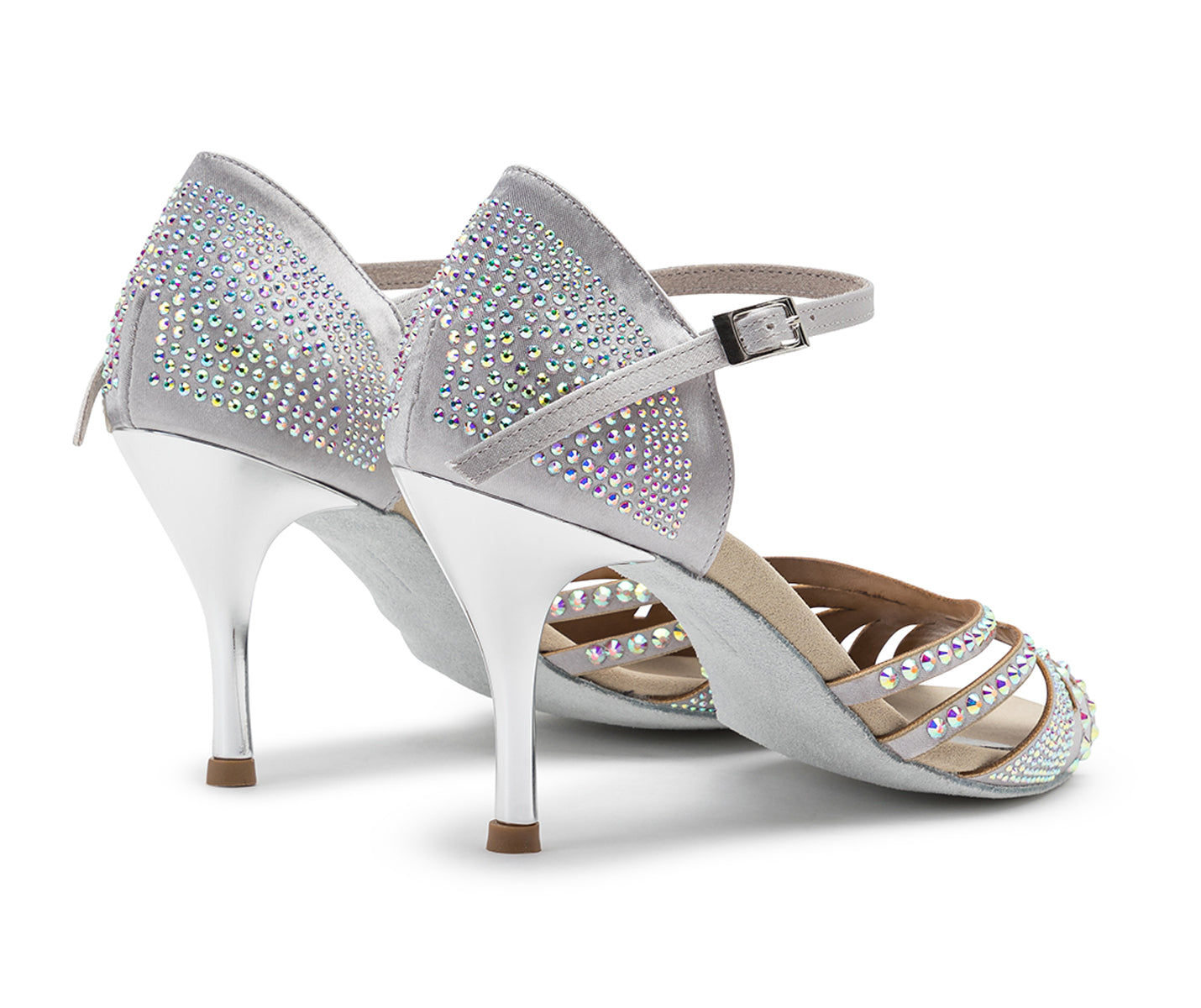 Zapatos de baile DQ L3M plateados con strass y plantilla de color claro