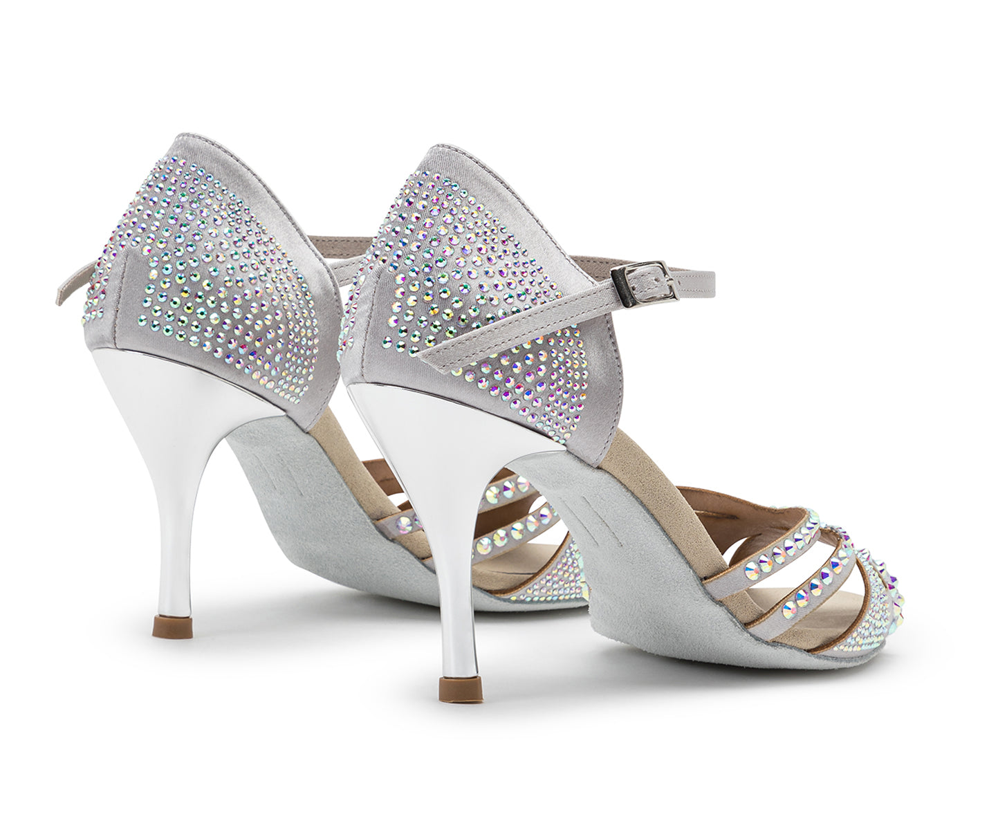 DQ L3M Chaussures de danse en argent avec strass & semelle intérieure claire