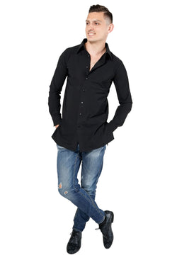 RU5749 Camisa elástica de hombre en negro