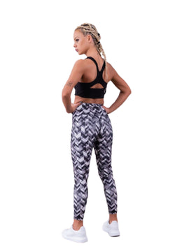 1038 Leggings a vita extra alta con motivo in bianco e nero