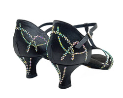 L9 dance shoes in black satin rhinestone