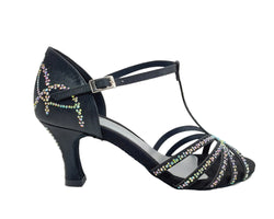 L9 Chaussures de danse en satin noir strass