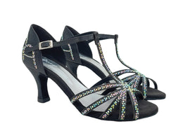 L9 Chaussures de danse en satin noir strass