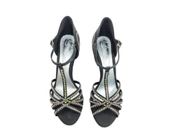 Scarpe da ballo L9 in raso nero con strass