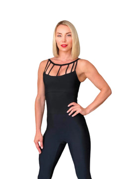 2700 Front Side Detailed Jumpsuit in Schwarz