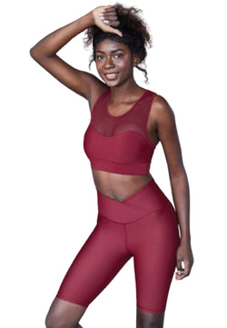 6018 Leggings Biker Ve Waist en bordeaux