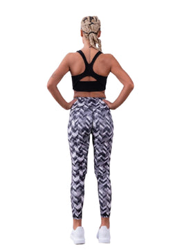 1038 Leggings a vita extra alta con motivo in bianco e nero