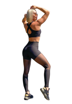 1005 Tulle Detailed Sport Leggings in Schwarz