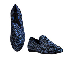 637 Dance moccasins in blue & black patterned