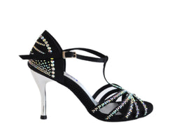 Scarpe da ballo L9 in raso nero con strass