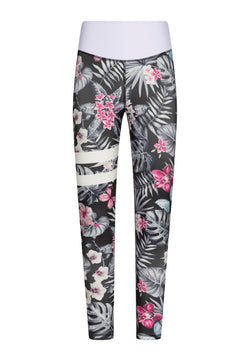 890 Leggings a vita alta extra in bianco e nero a fiori