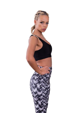 1038 Leggings a vita extra alta con motivo in bianco e nero