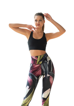 324 Leggings a vita alta extra in nero, rosa, verde a fiori