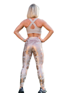 1146 Leather Look Leggings in Gold & Beige