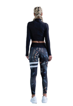 1163 Leggings a vita alta extra in nero e blu a righe