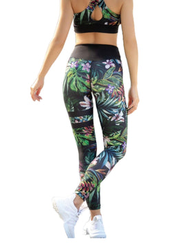 876 Extra high waist leggings in black & green flowered