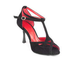 Zapatos de baile Premium PD505 en cuero Nobuck negro/rojo