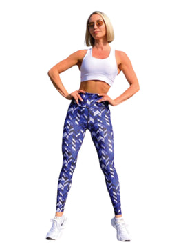 1037 Leggings a vita alta in fantasia blu e bianca