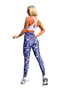 1037 Leggings de cintura extra alta con estampado azul y blanco